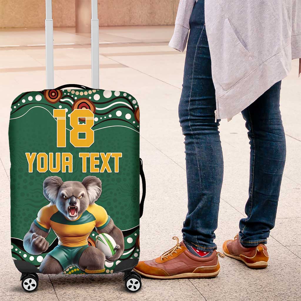 Custom Australia Rugby Luggage Cover Koala Mascot Aboriginal Pattern