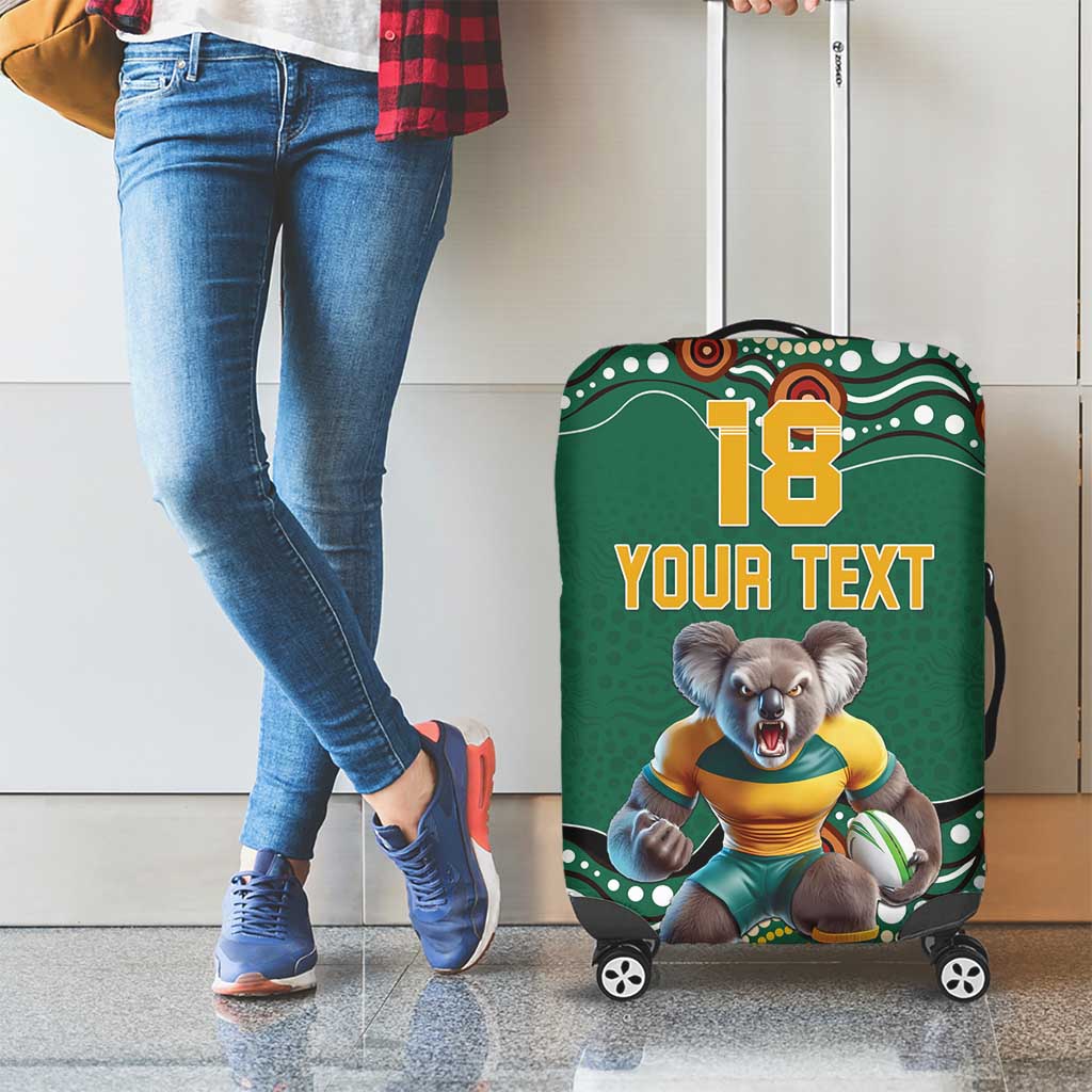 Custom Australia Rugby Luggage Cover Koala Mascot Aboriginal Pattern