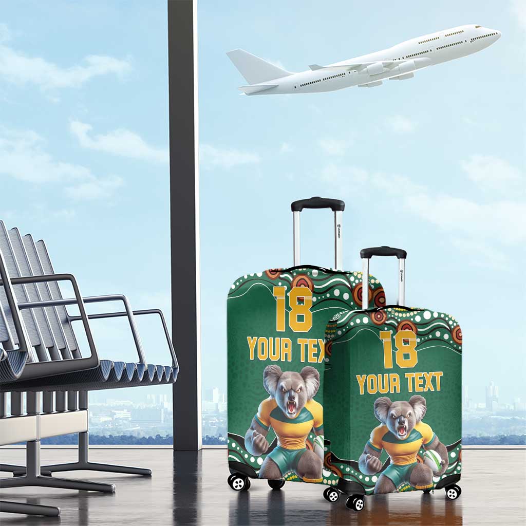 Custom Australia Rugby Luggage Cover Koala Mascot Aboriginal Pattern