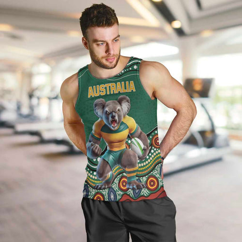 Custom Australia Rugby Men Tank Top Koala Mascot Aboriginal Pattern