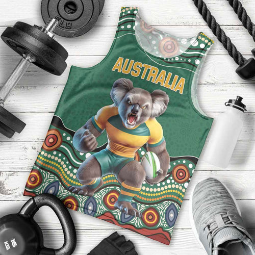 Custom Australia Rugby Men Tank Top Koala Mascot Aboriginal Pattern