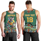 Custom Australia Rugby Men Tank Top Koala Mascot Aboriginal Pattern