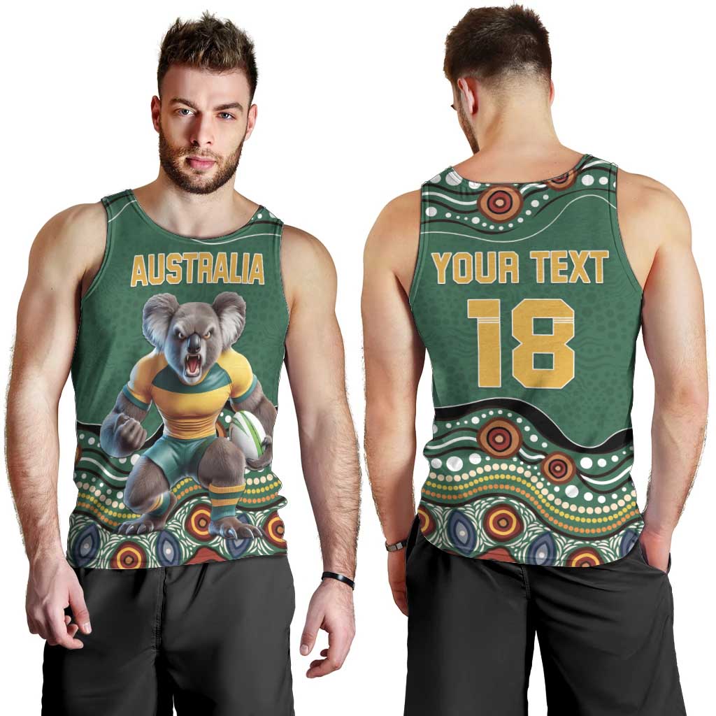 Custom Australia Rugby Men Tank Top Koala Mascot Aboriginal Pattern