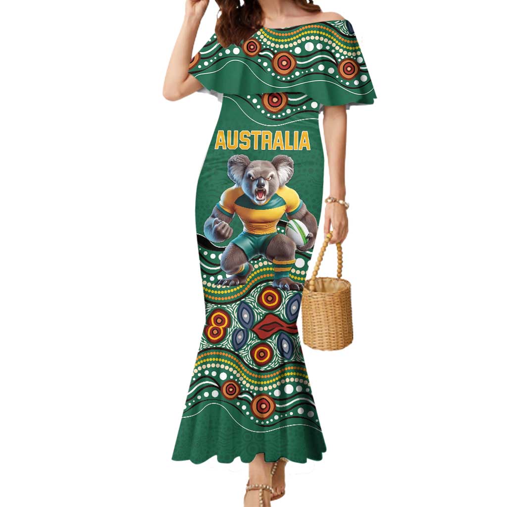 Custom Australia Rugby Mermaid Dress Koala Mascot Aboriginal Pattern