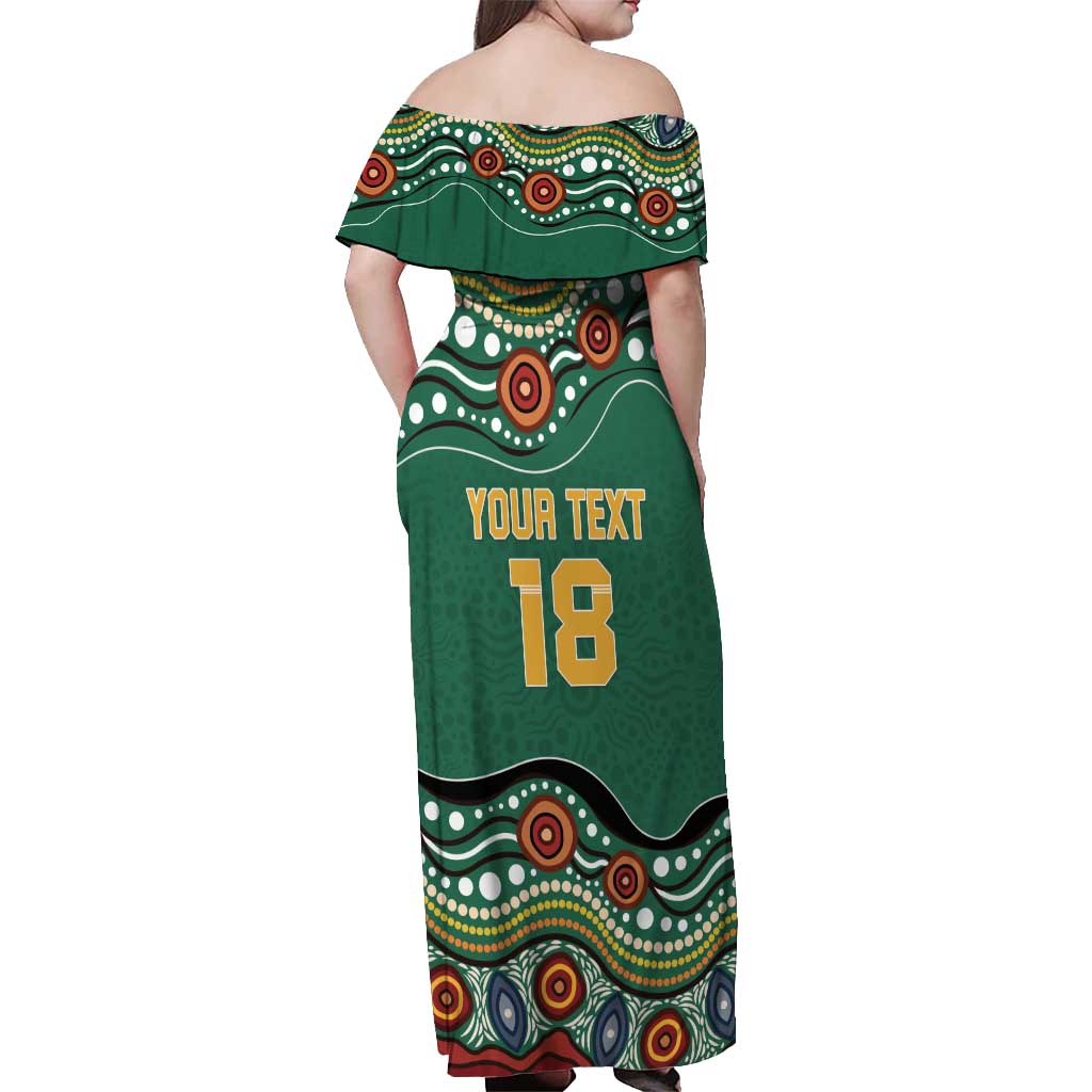Custom Australia Rugby Off Shoulder Maxi Dress Koala Mascot Aboriginal Pattern