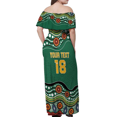 Custom Australia Rugby Off Shoulder Maxi Dress Koala Mascot Aboriginal Pattern