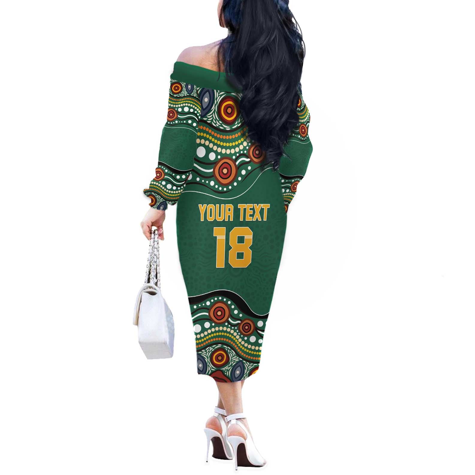 Custom Australia Rugby Off The Shoulder Long Sleeve Dress Koala Mascot Aboriginal Pattern