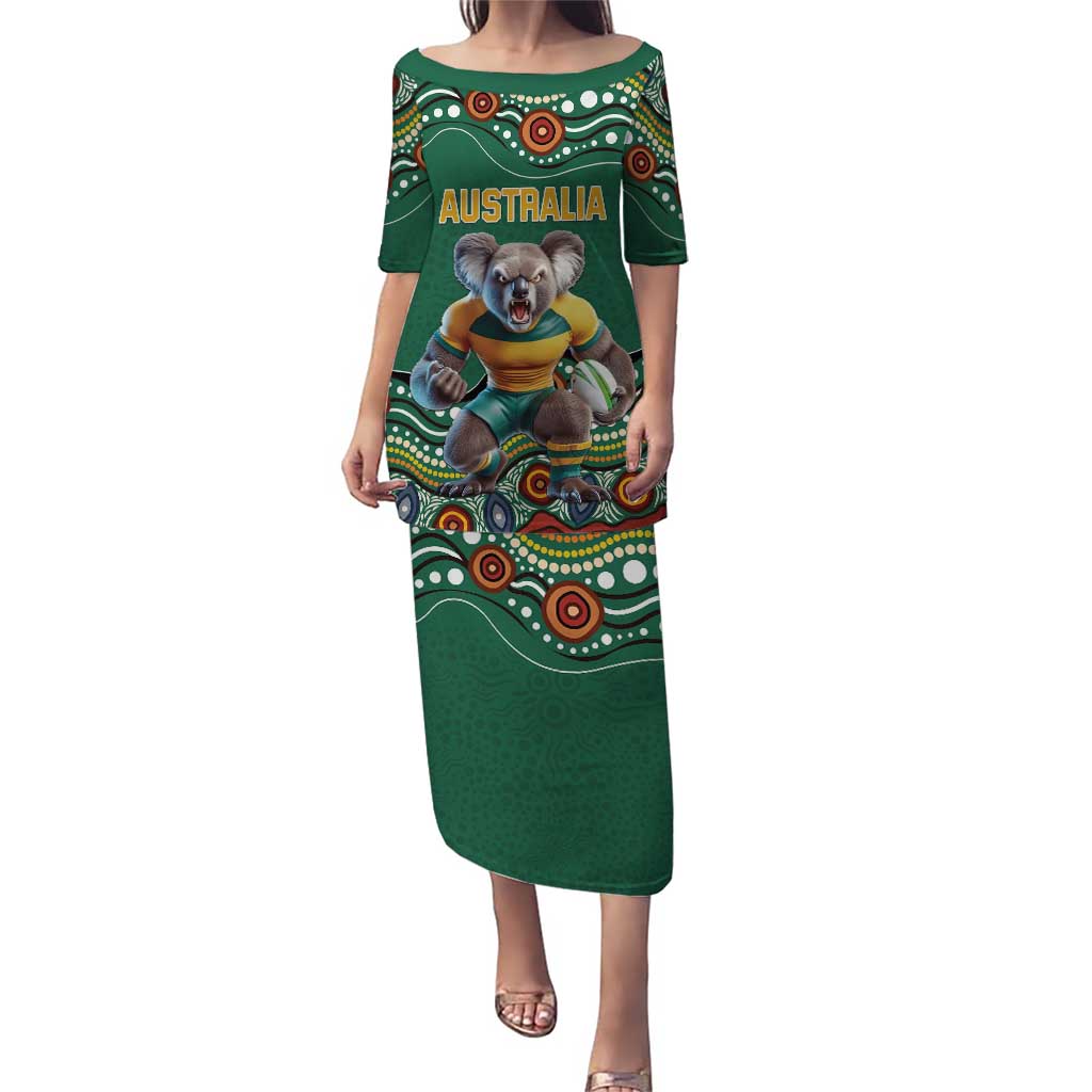Custom Australia Rugby Puletasi Koala Mascot Aboriginal Pattern