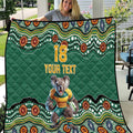 Custom Australia Rugby Quilt Koala Mascot Aboriginal Pattern