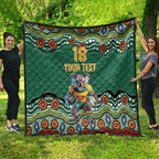 Custom Australia Rugby Quilt Koala Mascot Aboriginal Pattern