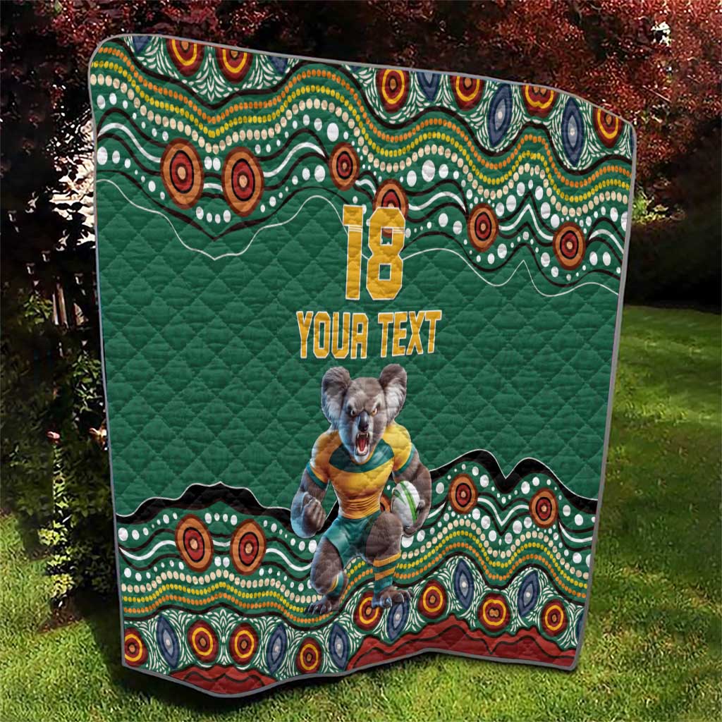 Custom Australia Rugby Quilt Koala Mascot Aboriginal Pattern