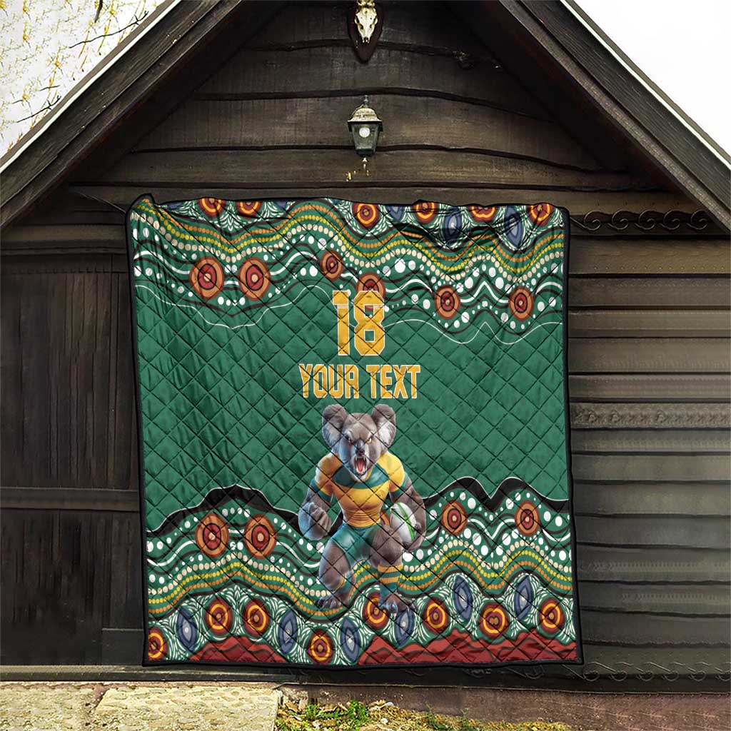 Custom Australia Rugby Quilt Koala Mascot Aboriginal Pattern
