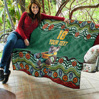 Custom Australia Rugby Quilt Koala Mascot Aboriginal Pattern