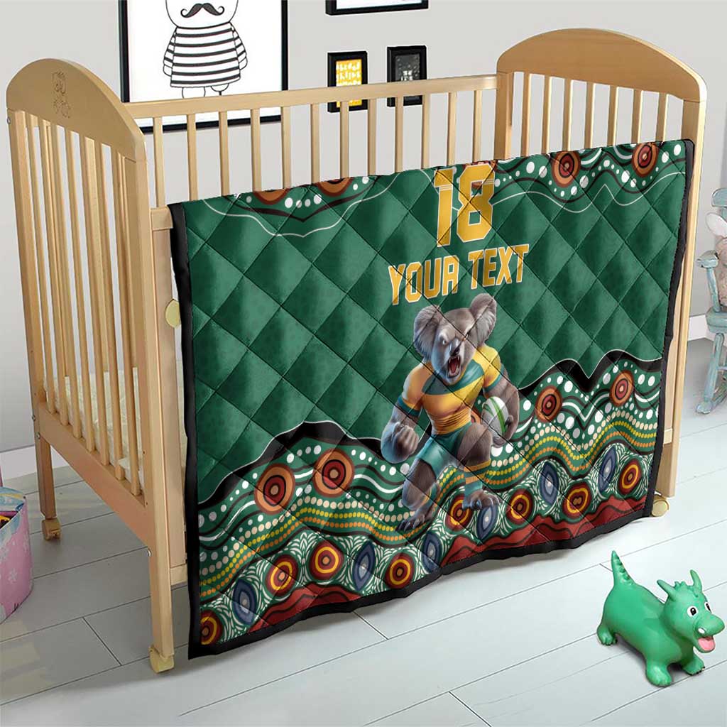 Custom Australia Rugby Quilt Koala Mascot Aboriginal Pattern