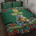 Custom Australia Rugby Quilt Bed Set Koala Mascot Aboriginal Pattern