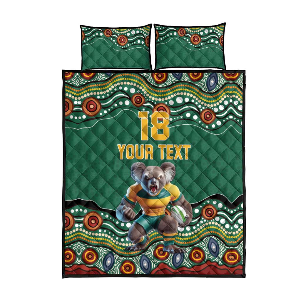 Custom Australia Rugby Quilt Bed Set Koala Mascot Aboriginal Pattern