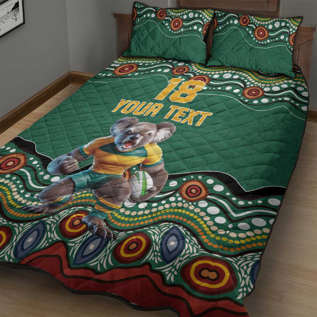 Custom Australia Rugby Quilt Bed Set Koala Mascot Aboriginal Pattern