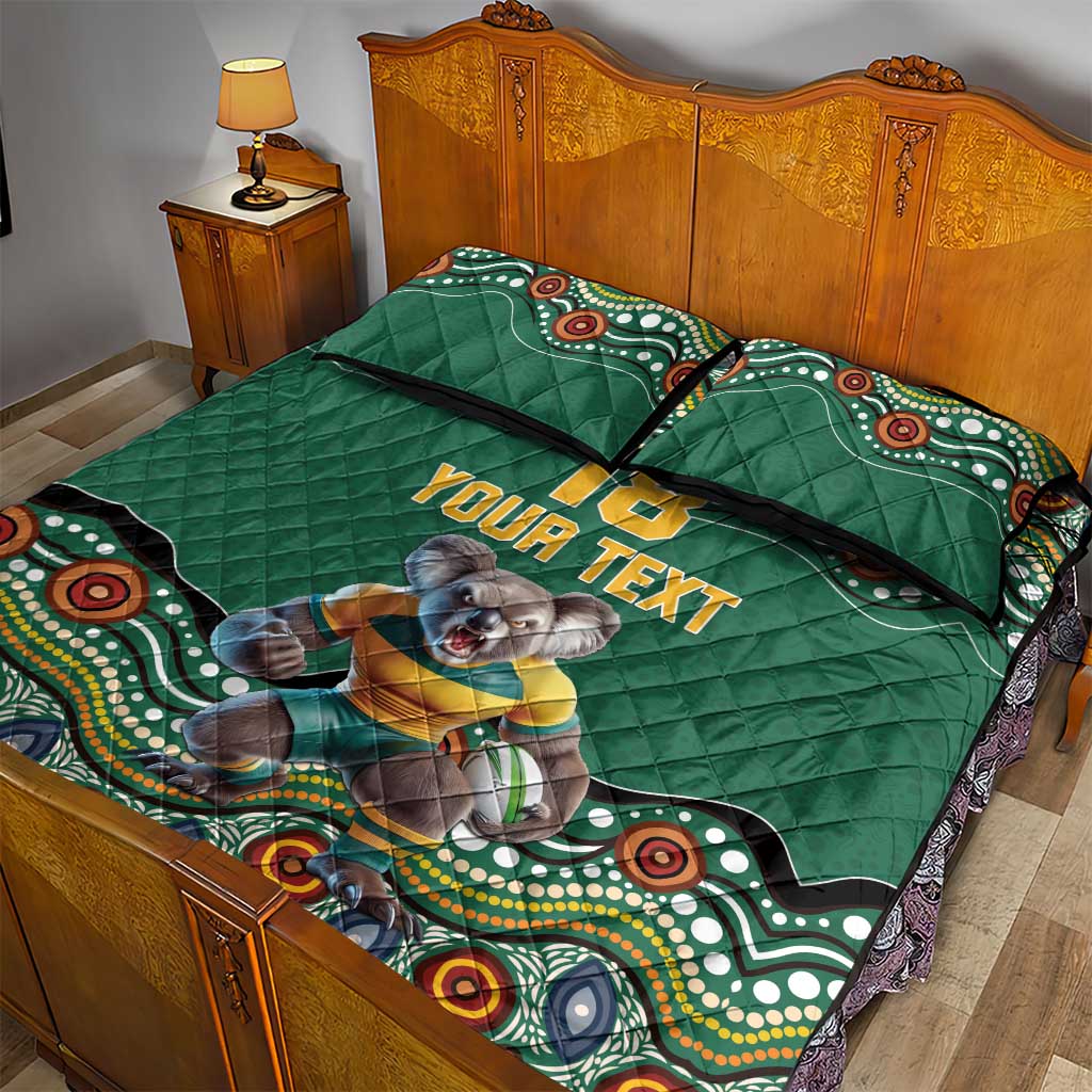Custom Australia Rugby Quilt Bed Set Koala Mascot Aboriginal Pattern