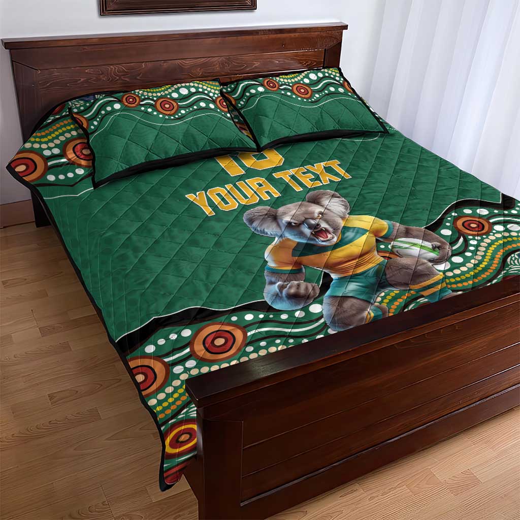 Custom Australia Rugby Quilt Bed Set Koala Mascot Aboriginal Pattern