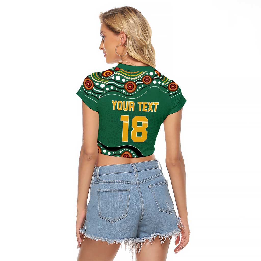 Custom Australia Rugby Raglan Cropped T Shirt Koala Mascot Aboriginal Pattern