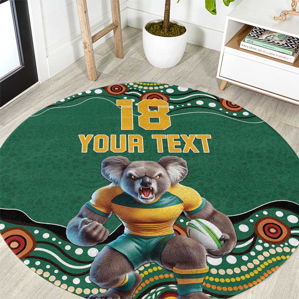Custom Australia Rugby Round Carpet Koala Mascot Aboriginal Pattern