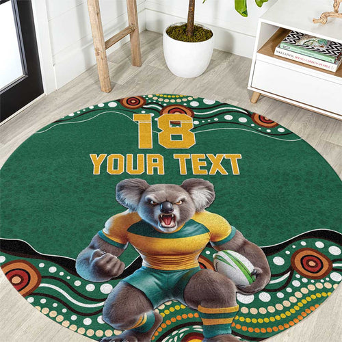 Custom Australia Rugby Round Carpet Koala Mascot Aboriginal Pattern