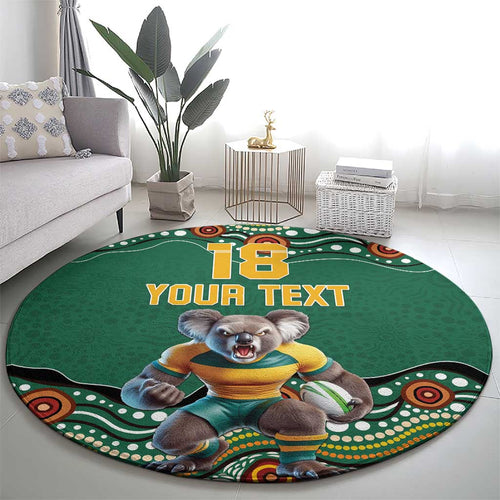 Custom Australia Rugby Round Carpet Koala Mascot Aboriginal Pattern