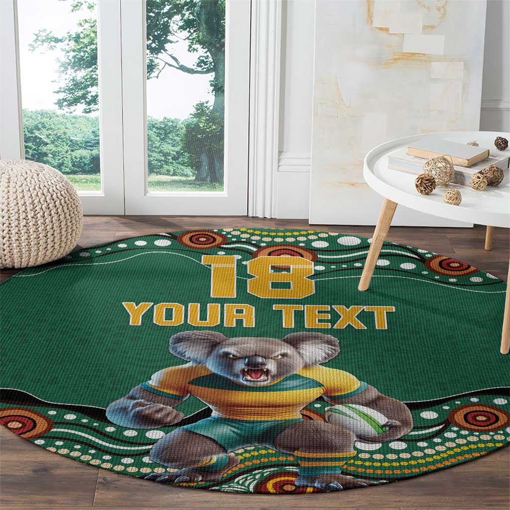 Custom Australia Rugby Round Carpet Koala Mascot Aboriginal Pattern