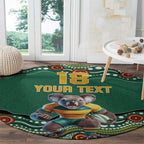 Custom Australia Rugby Round Carpet Koala Mascot Aboriginal Pattern
