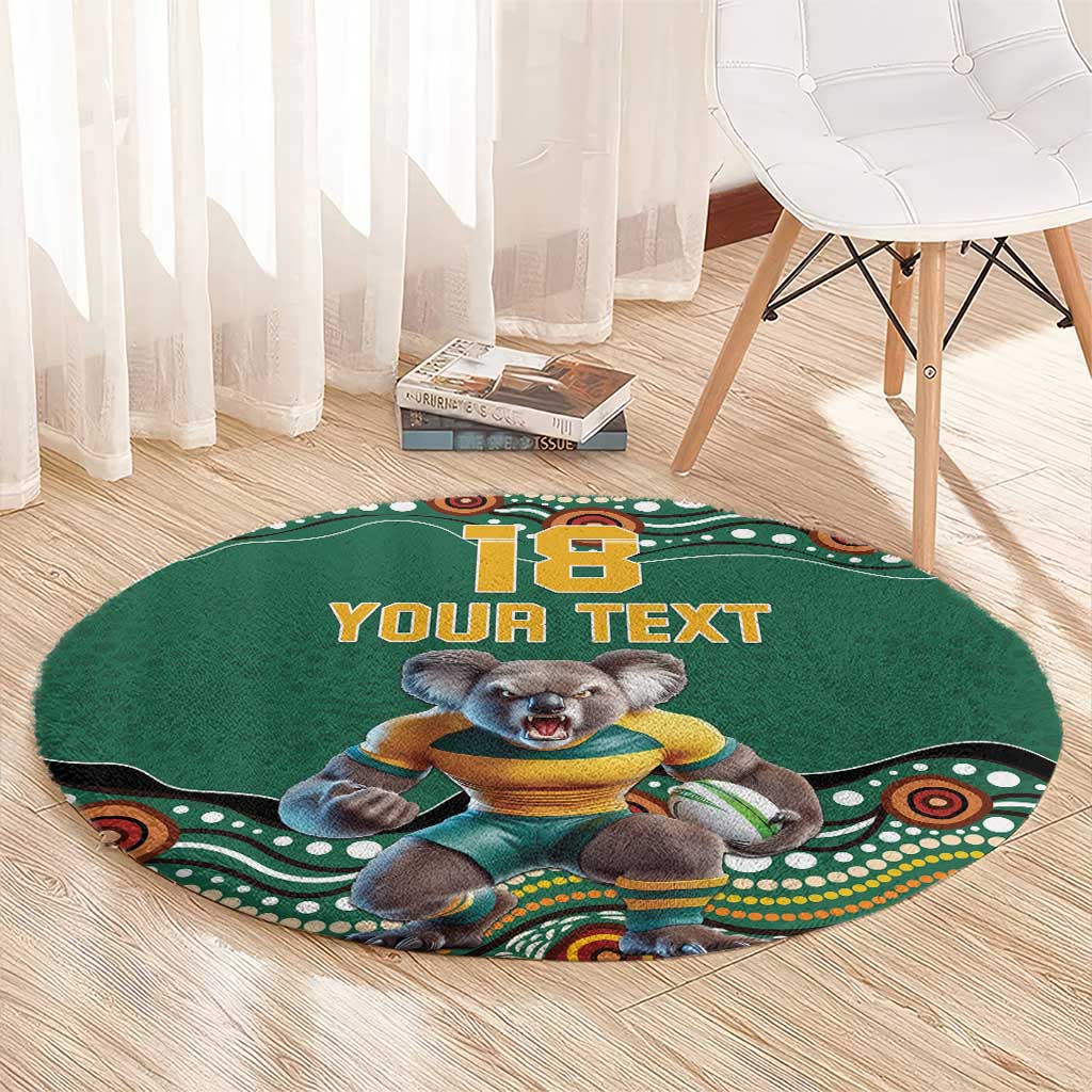 Custom Australia Rugby Round Carpet Koala Mascot Aboriginal Pattern