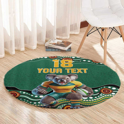 Custom Australia Rugby Round Carpet Koala Mascot Aboriginal Pattern