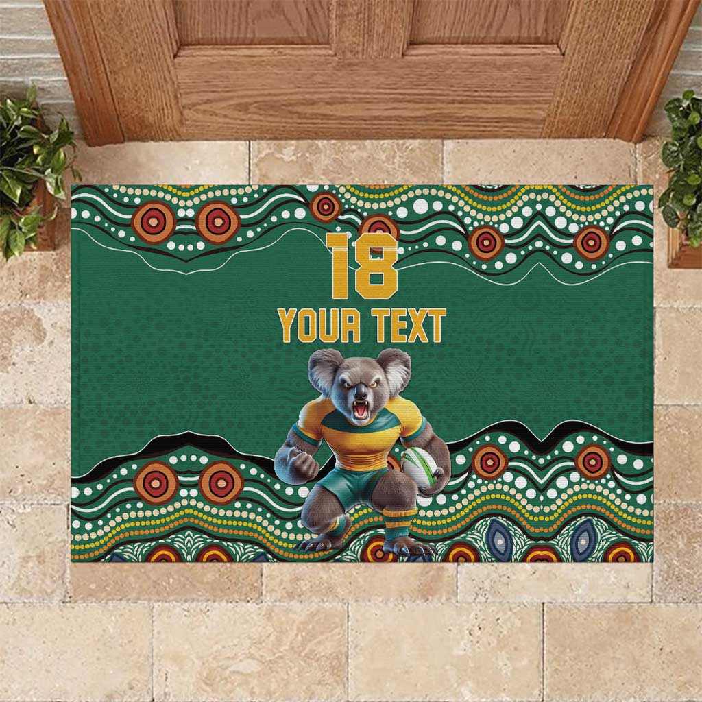 Custom Australia Rugby Rubber Doormat Koala Mascot Aboriginal Pattern