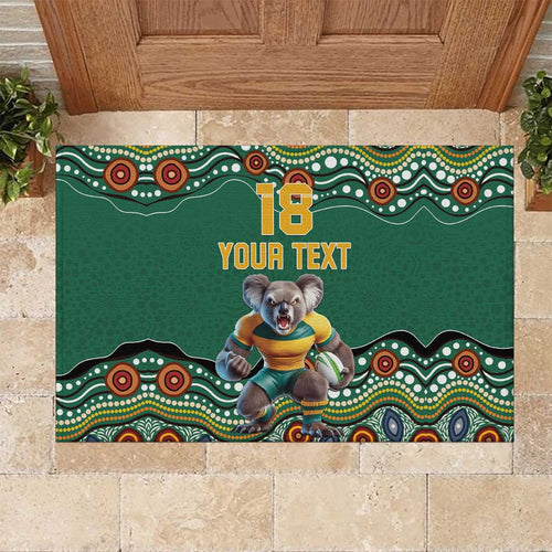 Custom Australia Rugby Rubber Doormat Koala Mascot Aboriginal Pattern