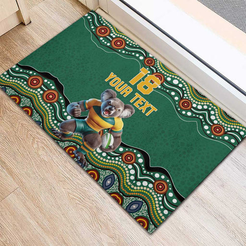Custom Australia Rugby Rubber Doormat Koala Mascot Aboriginal Pattern