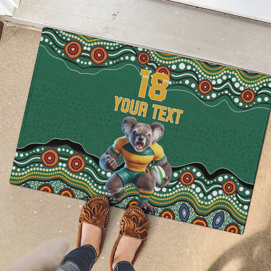 Custom Australia Rugby Rubber Doormat Koala Mascot Aboriginal Pattern