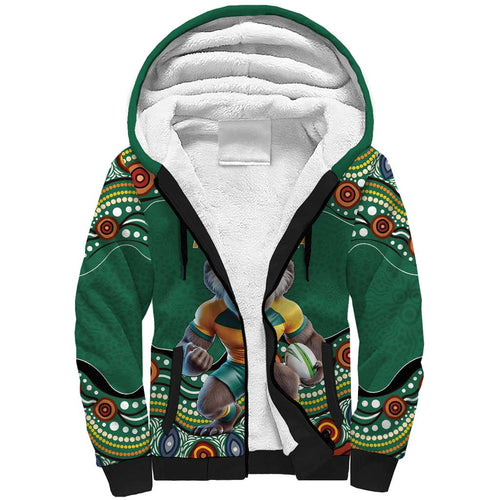 Custom Australia Rugby Sherpa Hoodie Koala Mascot Aboriginal Pattern