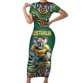 Custom Australia Rugby Short Sleeve Bodycon Dress Koala Mascot Aboriginal Pattern