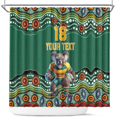 Custom Australia Rugby Shower Curtain Koala Mascot Aboriginal Pattern