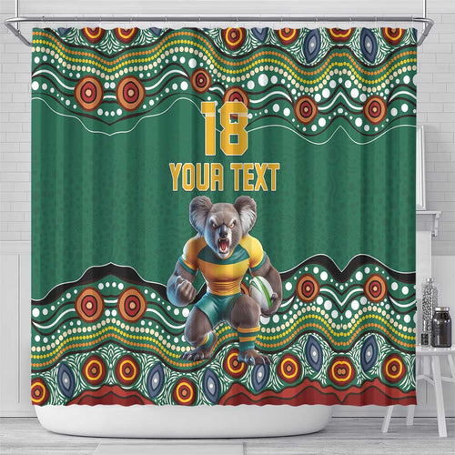 Custom Australia Rugby Shower Curtain Koala Mascot Aboriginal Pattern