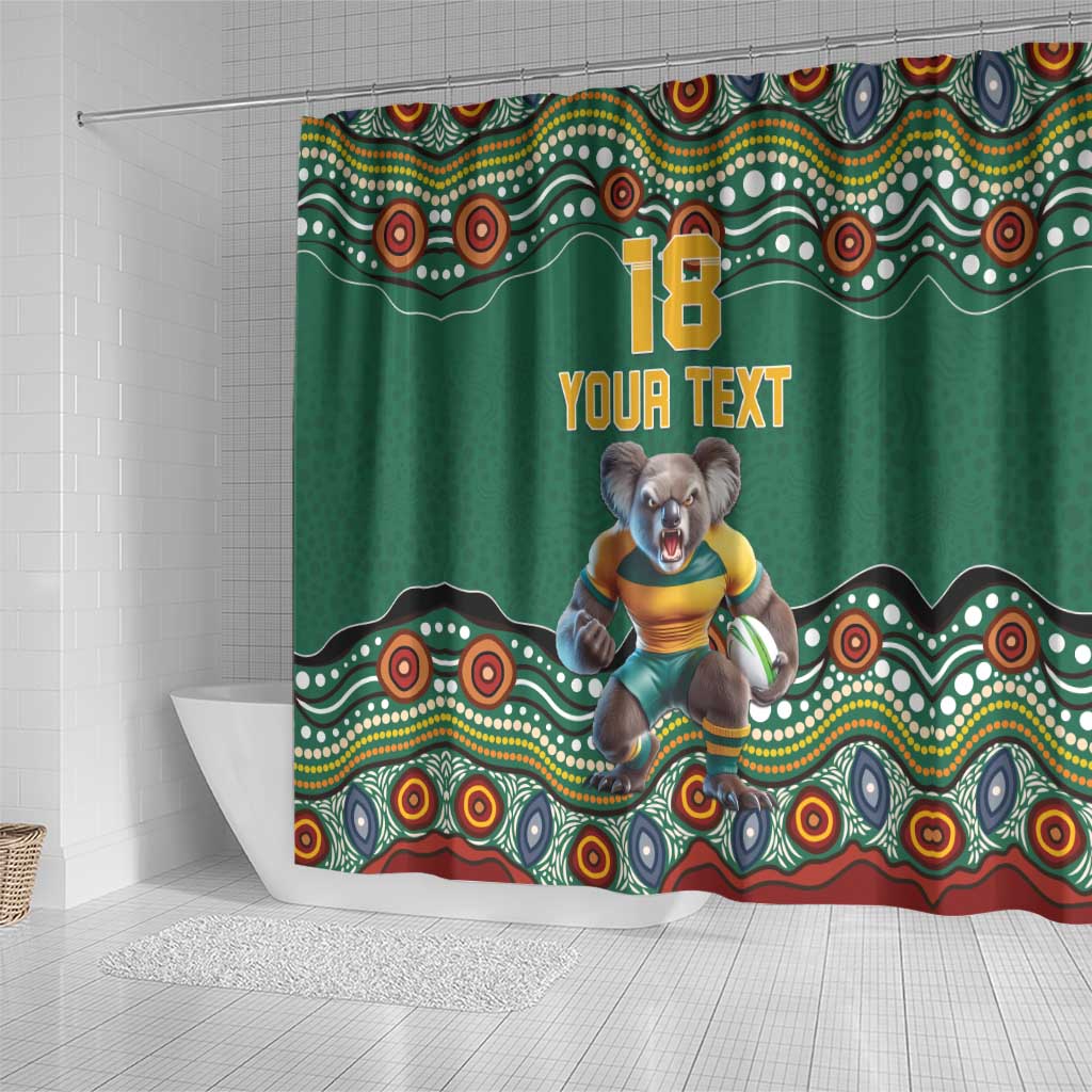 Custom Australia Rugby Shower Curtain Koala Mascot Aboriginal Pattern