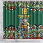 Custom Australia Rugby Shower Curtain Koala Mascot Aboriginal Pattern