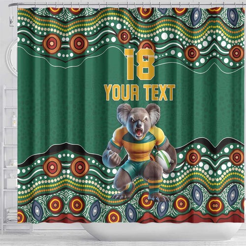Custom Australia Rugby Shower Curtain Koala Mascot Aboriginal Pattern