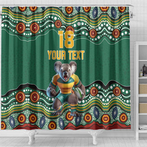 Custom Australia Rugby Shower Curtain Koala Mascot Aboriginal Pattern