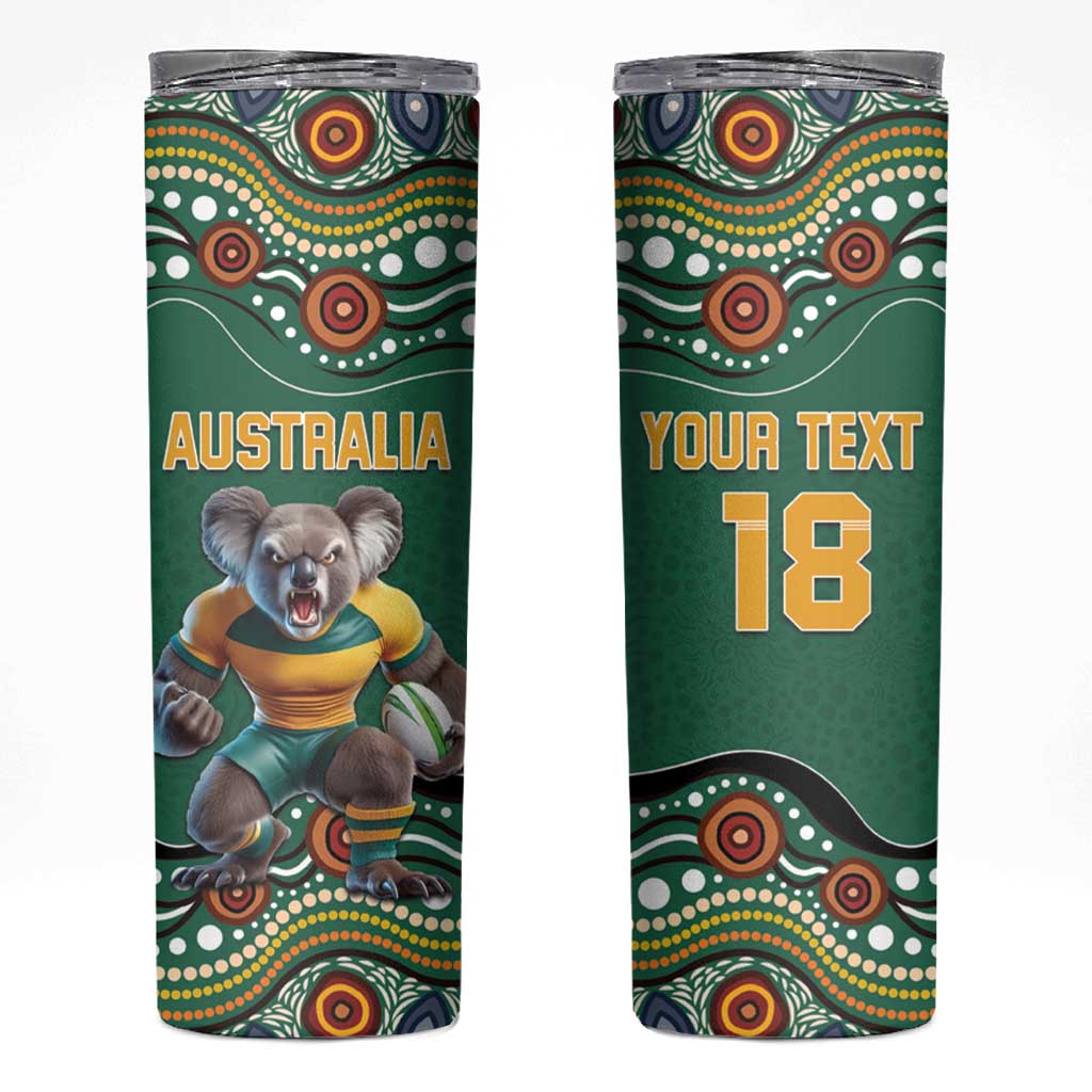 Custom Australia Rugby Skinny Tumbler Koala Mascot Aboriginal Pattern
