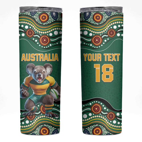 Custom Australia Rugby Skinny Tumbler Koala Mascot Aboriginal Pattern
