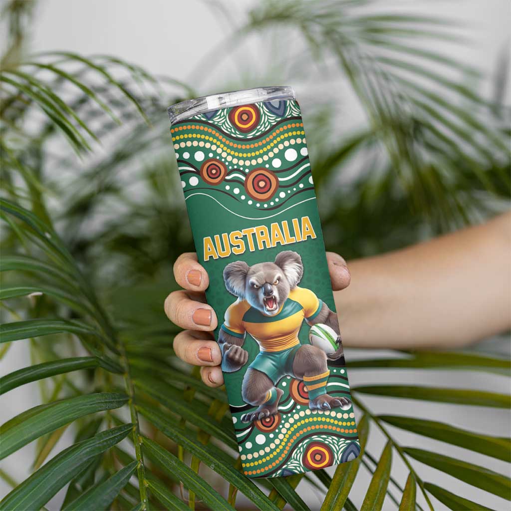 Custom Australia Rugby Skinny Tumbler Koala Mascot Aboriginal Pattern