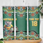 Custom Australia Rugby Skinny Tumbler Koala Mascot Aboriginal Pattern