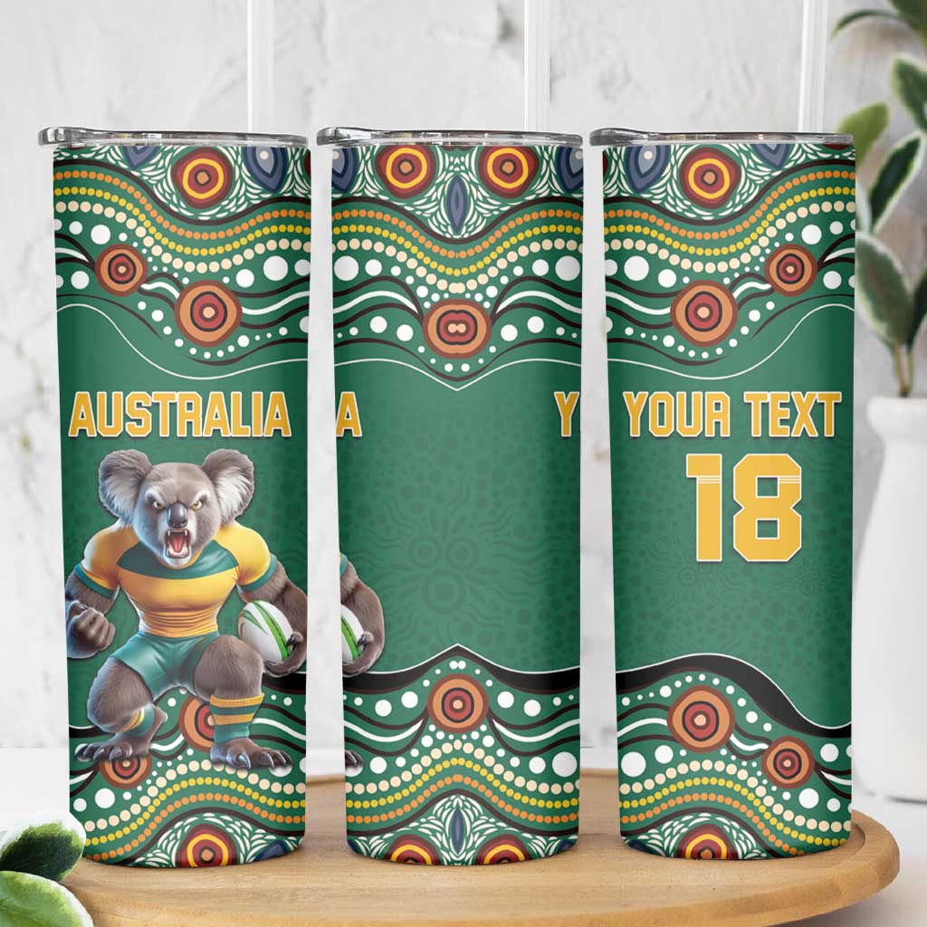 Custom Australia Rugby Skinny Tumbler Koala Mascot Aboriginal Pattern