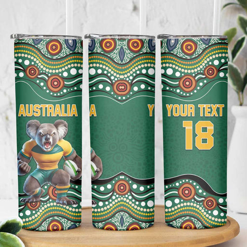 Custom Australia Rugby Skinny Tumbler Koala Mascot Aboriginal Pattern
