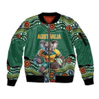 Custom Australia Rugby Sleeve Zip Bomber Jacket Koala Mascot Aboriginal Pattern